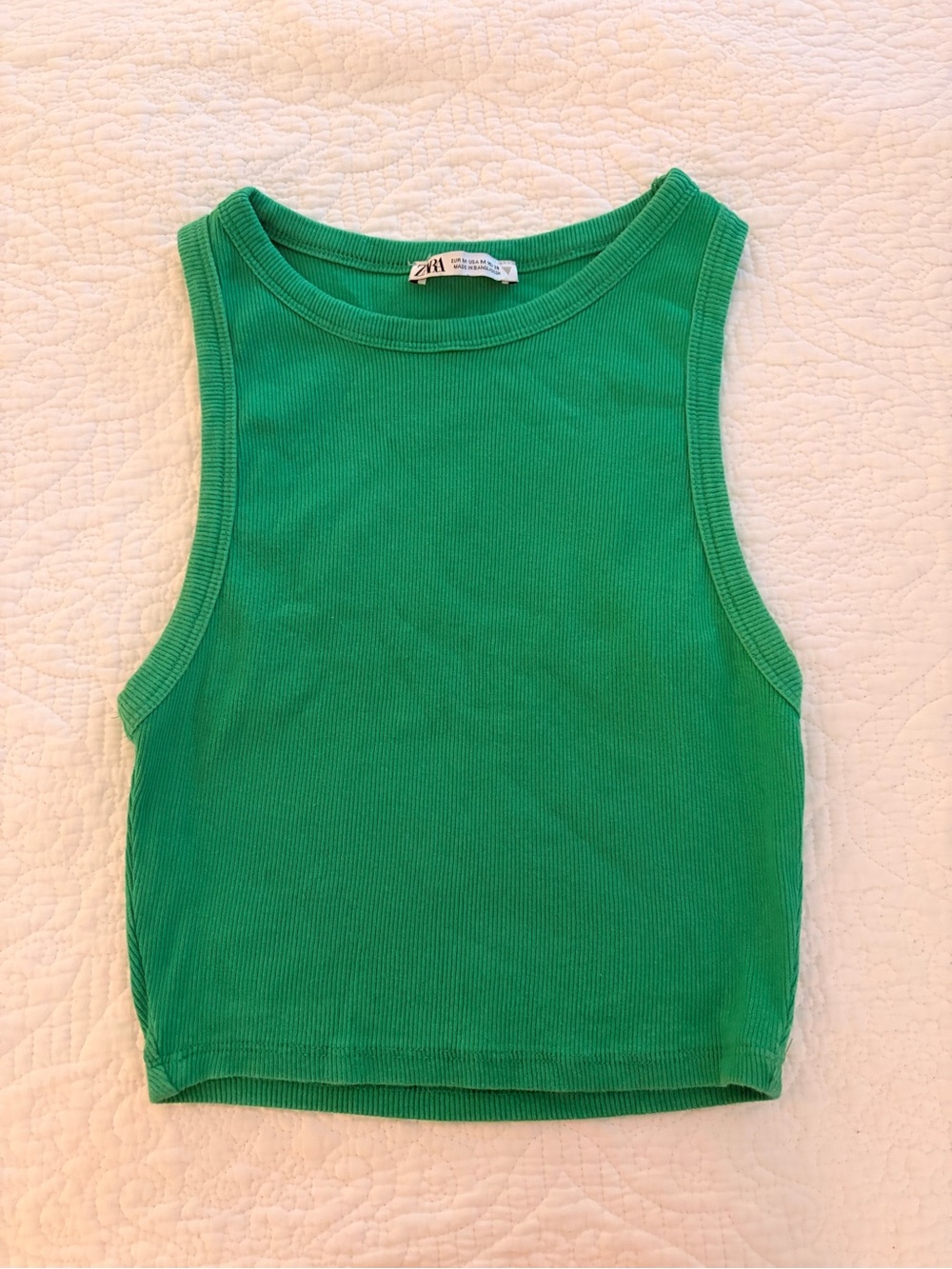 Zara Green Ribbed Crop Tank Top